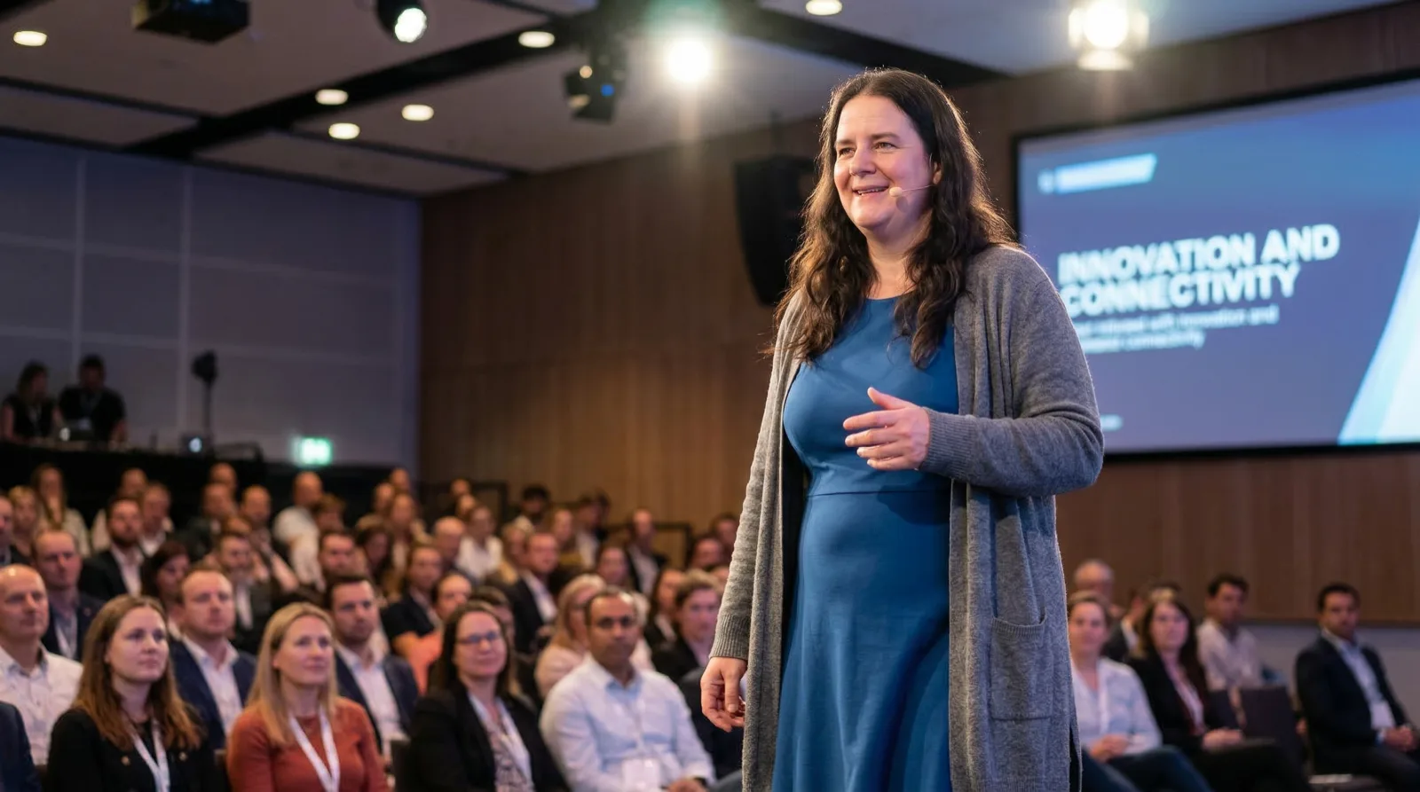 Steff delivering a keynote on innovation and connectivity