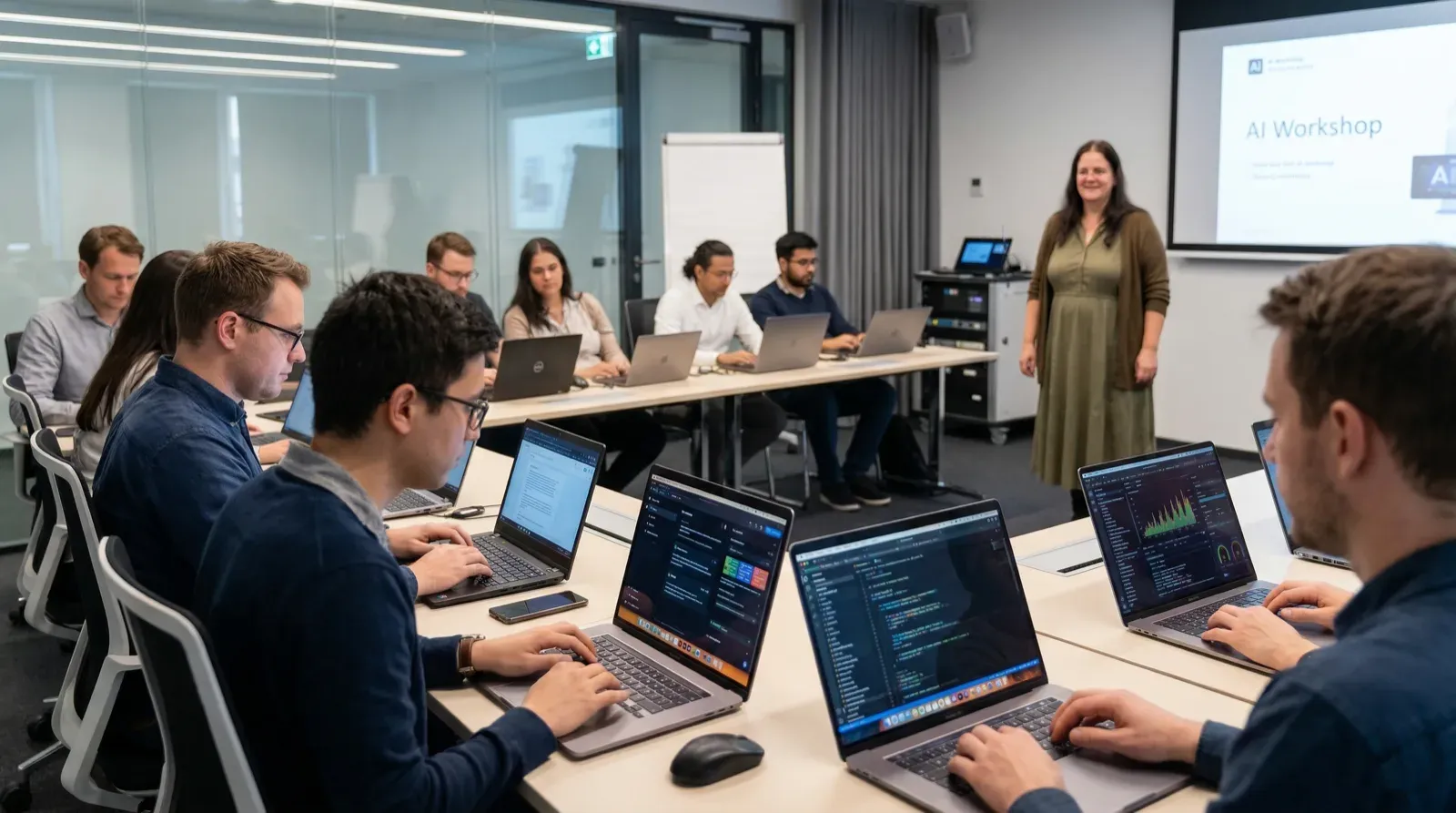 Audience actively engaged in a workshop on AI adoption